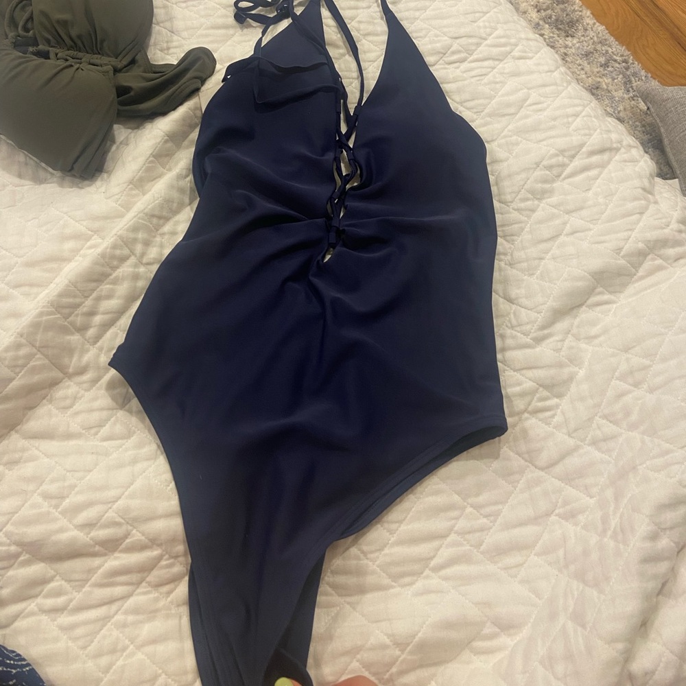 Aerie one piece with tie detailing and low back
